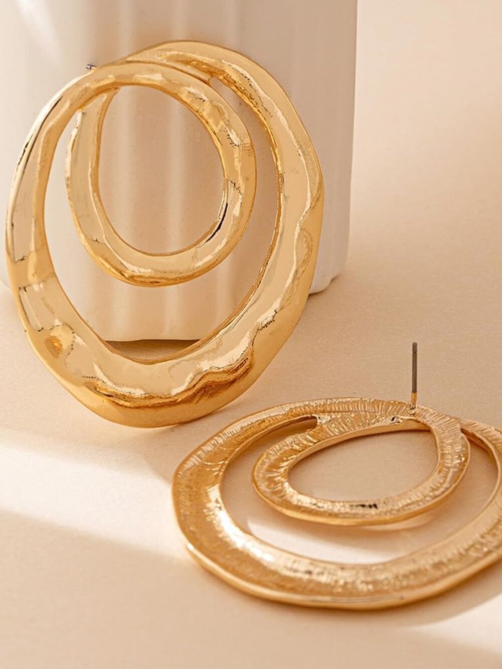 Chunky Gold Large Statement Earrings for Women Vintage Simple Big Circle Drop Ha - Picture 7 of 8